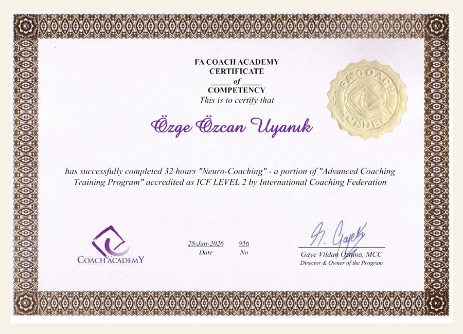 Özge Özcan Uyanık FA Coach Academy Nörokoçluk sertifikası